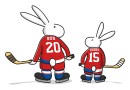 Maskoty hokejového šampionátu jsou Bob a Bobek, králíci z klobouku